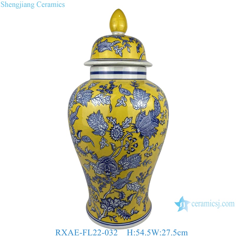 yellow beautiful flower pattern ceramic temple jar for home decoration