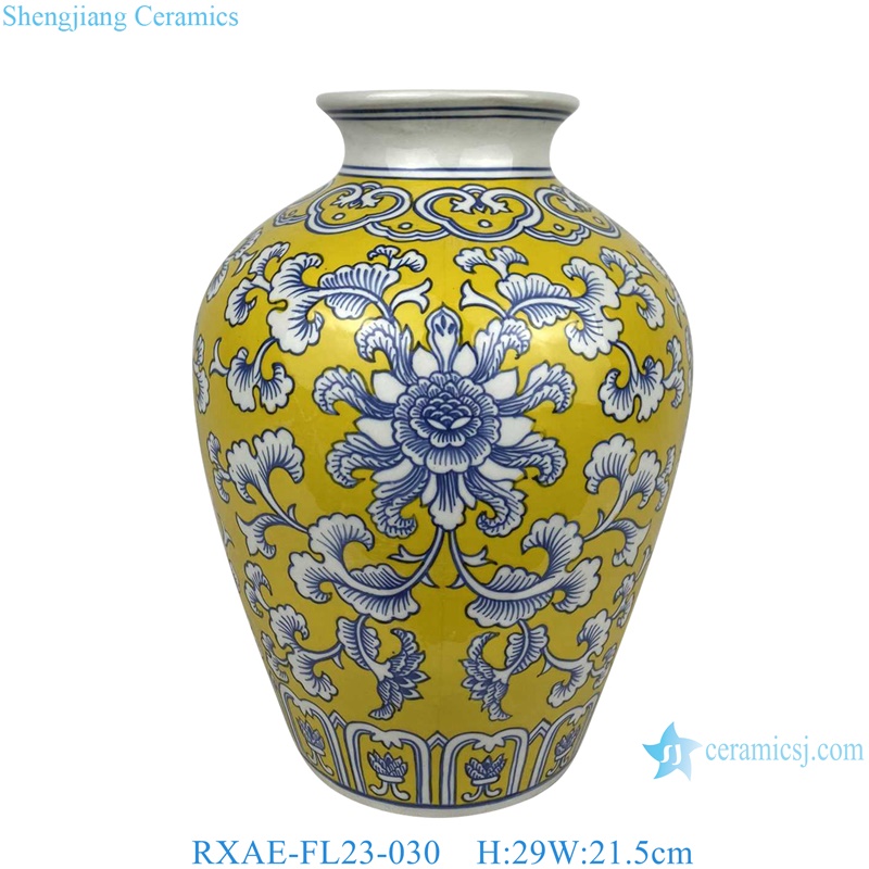 yellow ground beautiful floral pattern ceramic vase for home decoration