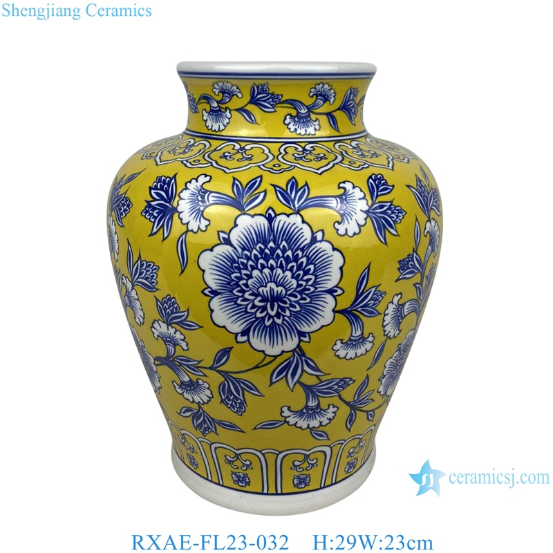 yellow ground beautiful floral pattern ceramic vase for home decoration