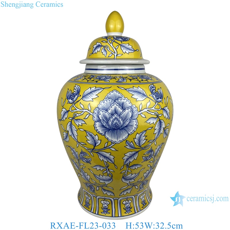 yellow ground beautiful floral pattern ceramic temple jar for home decoration