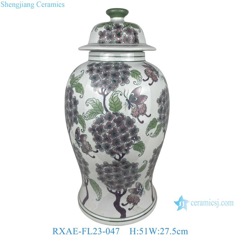 coloful beautiful flower and butterfly pattern ceramic temple jar for home decoration