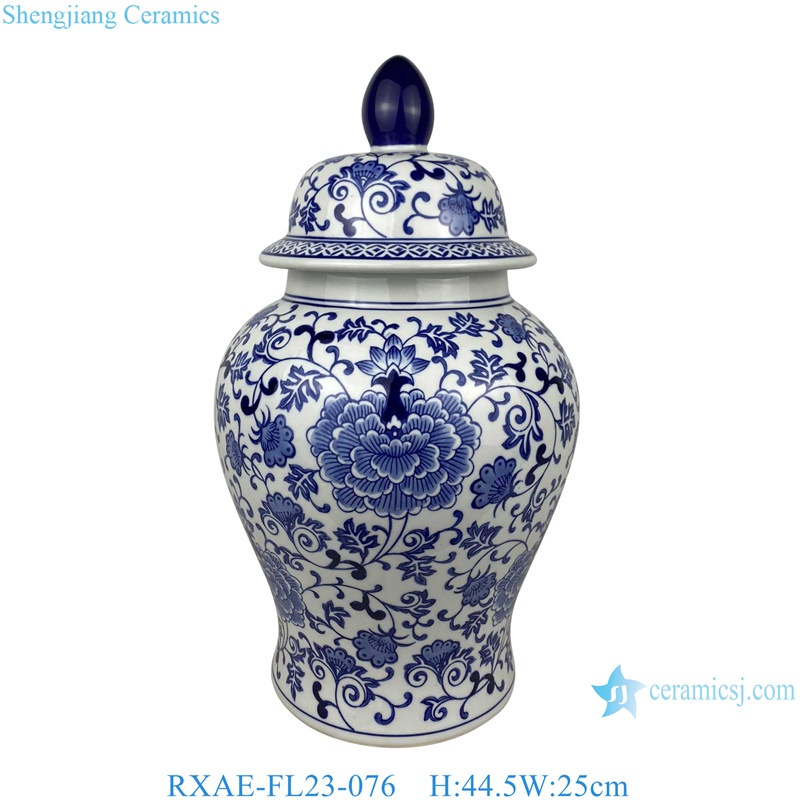 blue and white flower design ceramic lidded jar for home decor