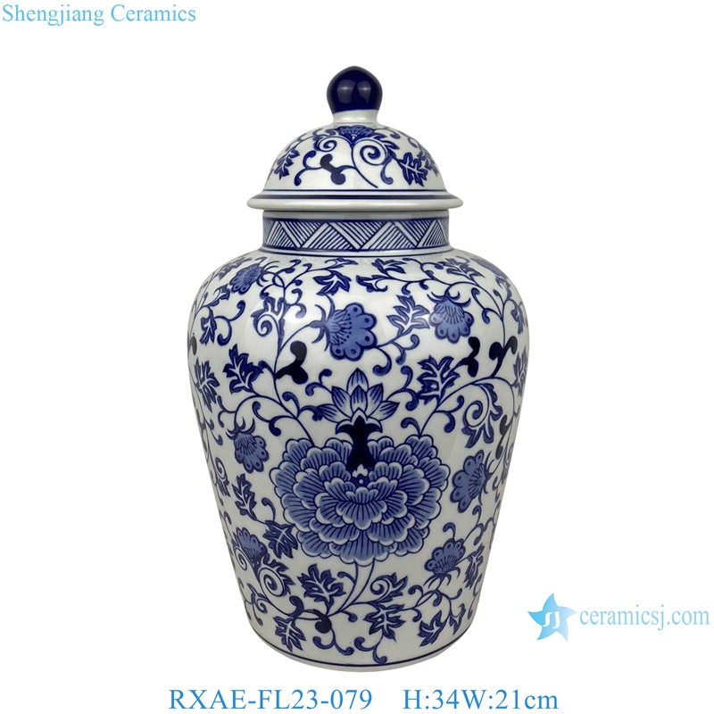 blue and white flower design ceramic lidded jar for home decor