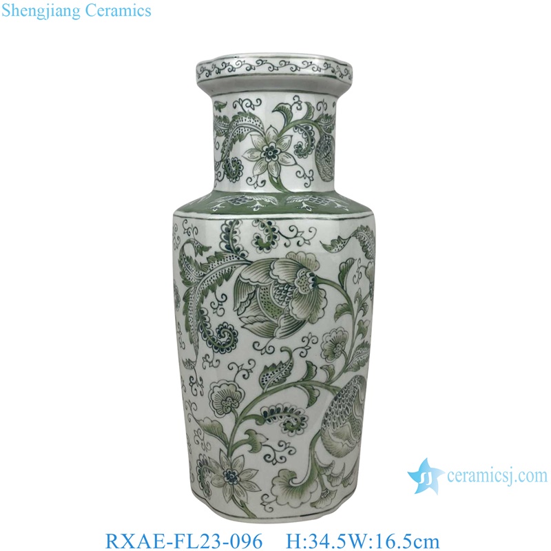 low price green and white beautiful floral pattern ceramic vase for home decoration