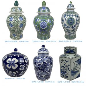 RXAE series blue and white flower design ceramic lidded jar for home decor
