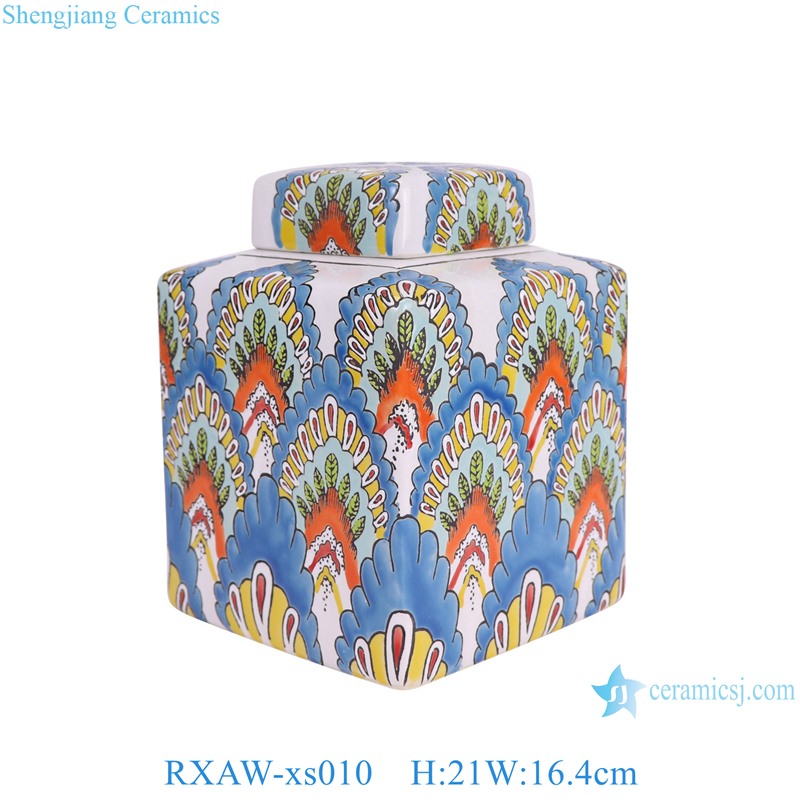 RXAW-xs010 Modern Style Colorful Square shape Small size Ceramic Tea Canister Flat Lidded Jar