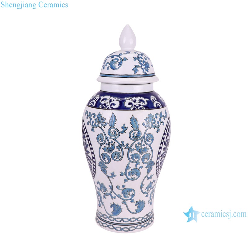 RXAW-xs033  Blue and White Twisted flower Pattern Porcelain Lidded Jar Ceramic flower vase --side view