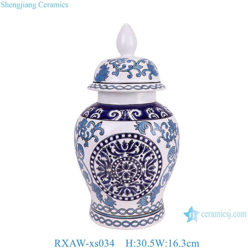 RXAW-xs034 Blue and White Twisted flower Pattern Porcelain Lidded Jar Ceramic flower vase