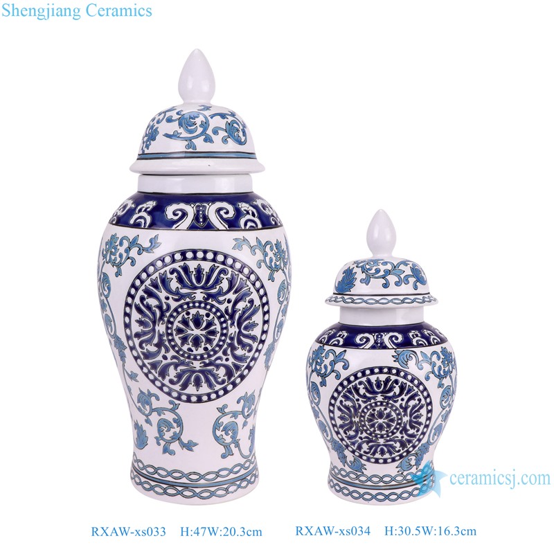 RXAW-xs033 / 34 Blue and White Twisted flower Pattern Porcelain Lidded Jar Ceramic flower vase