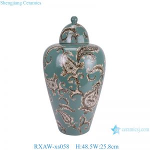 RXAW-xs058 Color Green Glazed Flower Pattern Round shape Ginger Jar Ceramic lidded Pot