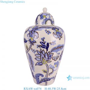 RXAW-xs074 Blue and White Flower Motif Porcelain Temple Jar Ceramic Lidded Pot