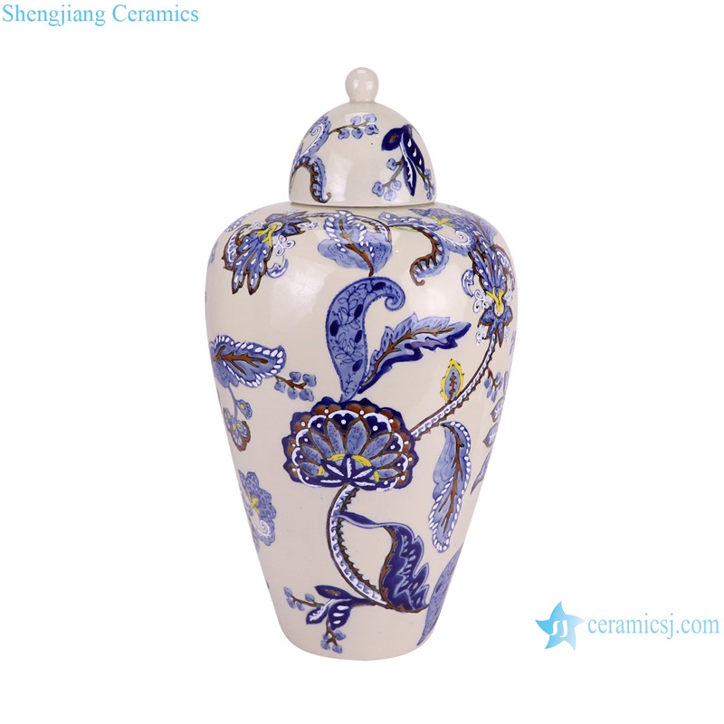 RXAW-xs074 Blue and White Flower Motif Porcelain Temple Jar Ceramic Lidded Pot--side view