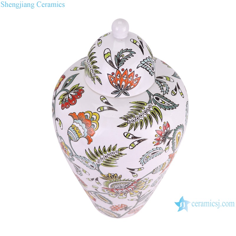 RXAW-xs152 Modern Style Flower and Leaf Pattern Ceramic Lidded Jar Flower Vase--vertical view