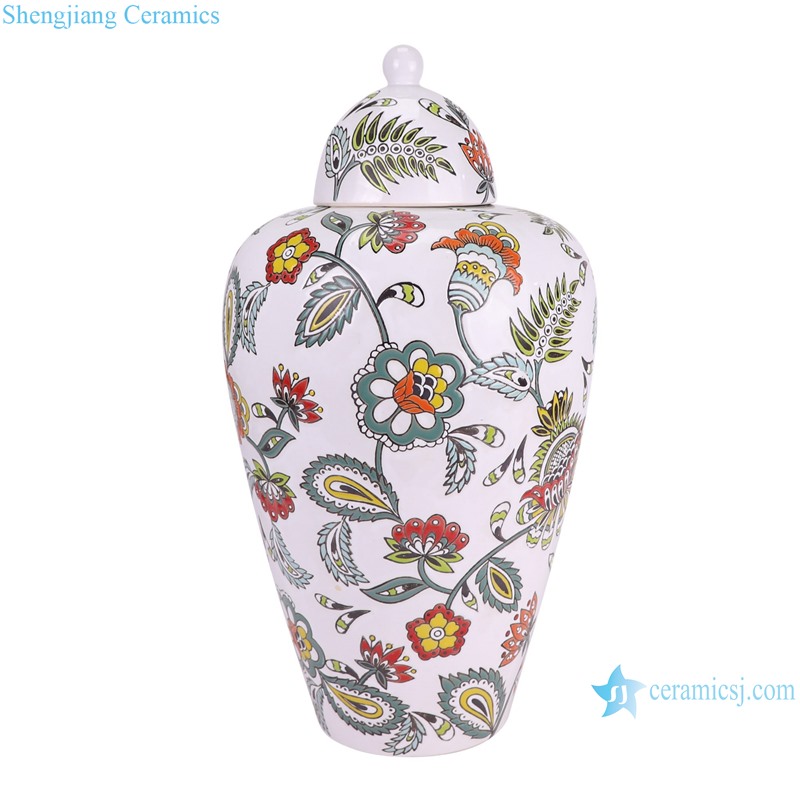 RXAW-xs152 Modern Style Flower and Leaf Pattern Ceramic Lidded Jar Flower Vase--side view