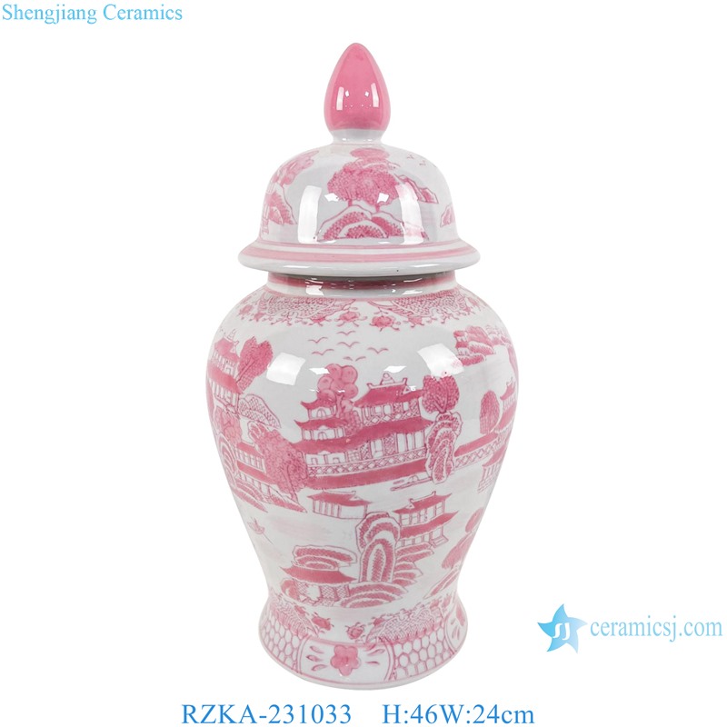RZKA-231033 Red and White Landscape House Pattern Porcelain lidded Jars Ceramic flower Vase