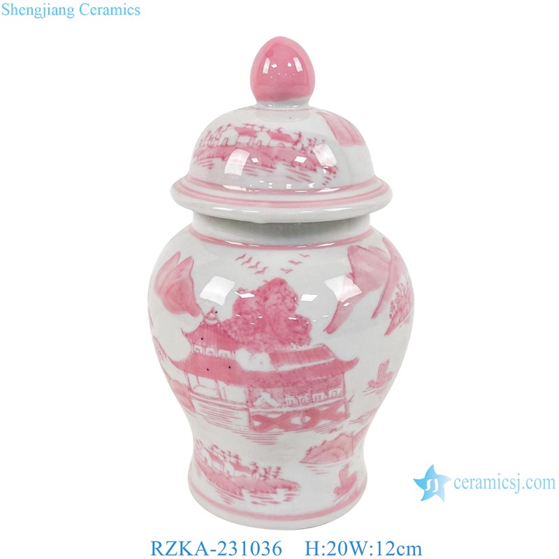 RZKA-231036 Red and White Landscape House Pattern Porcelain lidded Jars Ceramic flower Vase