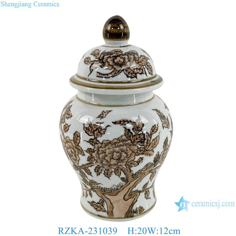 RZKA-231039 yellow color Flower and Bird pattern Lidded 8inch Porcelain Small Jars 