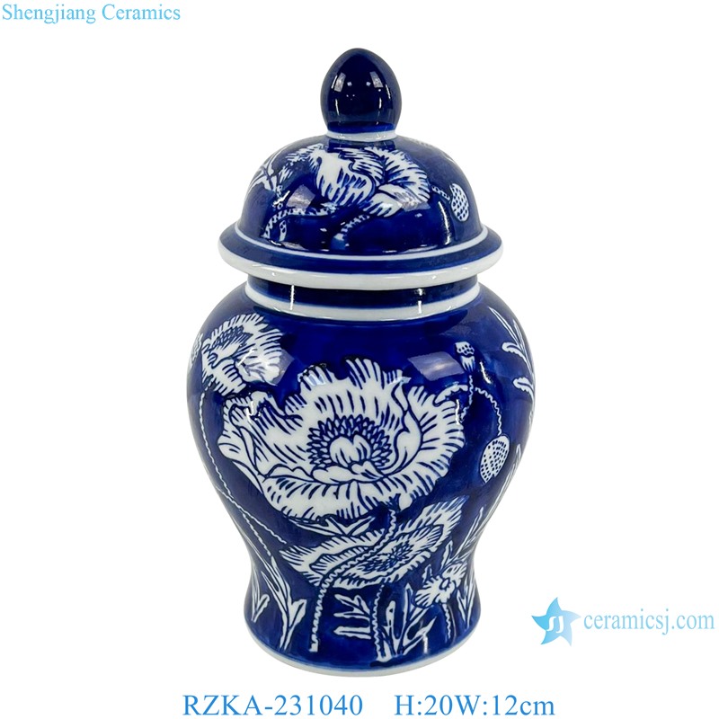 RZKA-231040 Blue color Flower and Bird pattern Lidded 8inch Porcelain Small Jars 