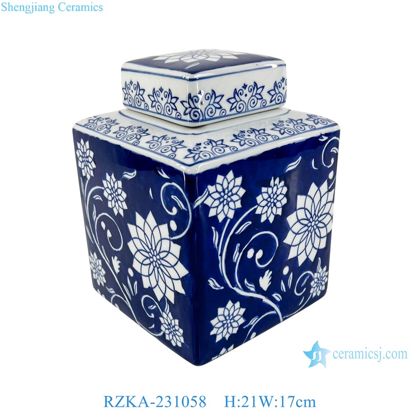RZKA-231058 Blue and White porcelain Lotus flower pattern Ceramic lidded Jars 
