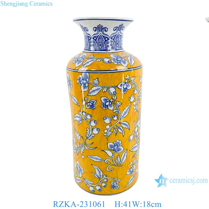 RZKA-231061 Nordic style Yellow color glazed Round shape Ceramic flower vase 