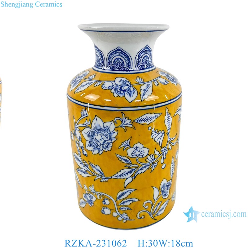 RZKA-231062 Nordic style Yellow color glazed Round shape Ceramic flower vase 