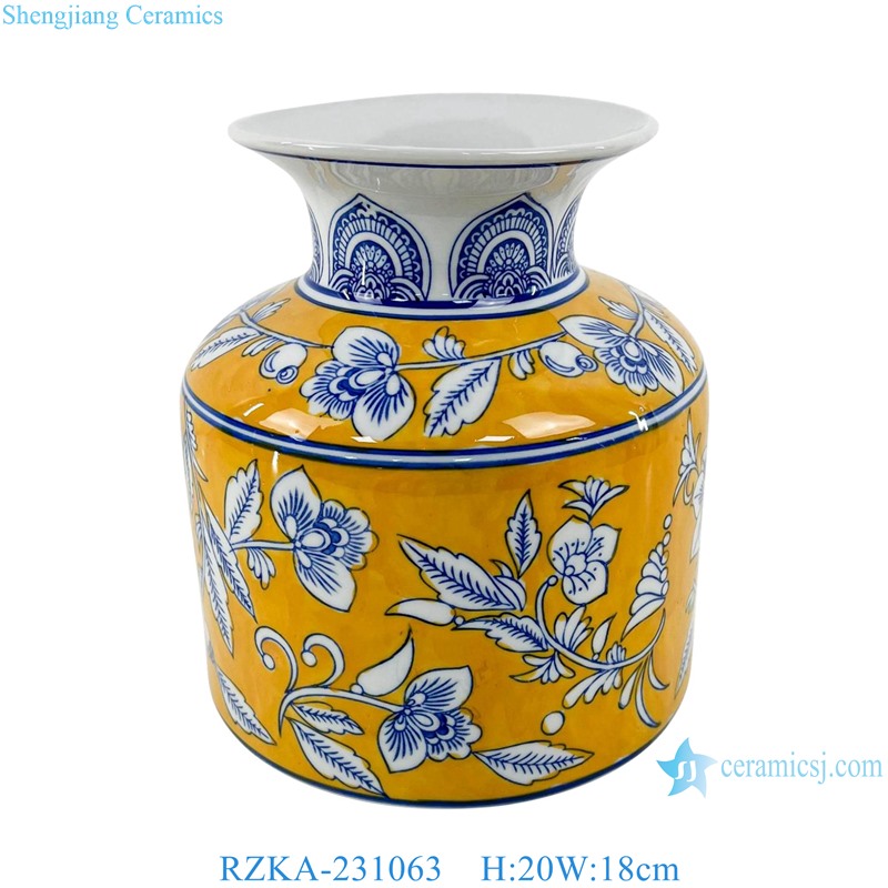 RZKA-231063 Nordic style Yellow color glazed Round shape Ceramic flower vase 