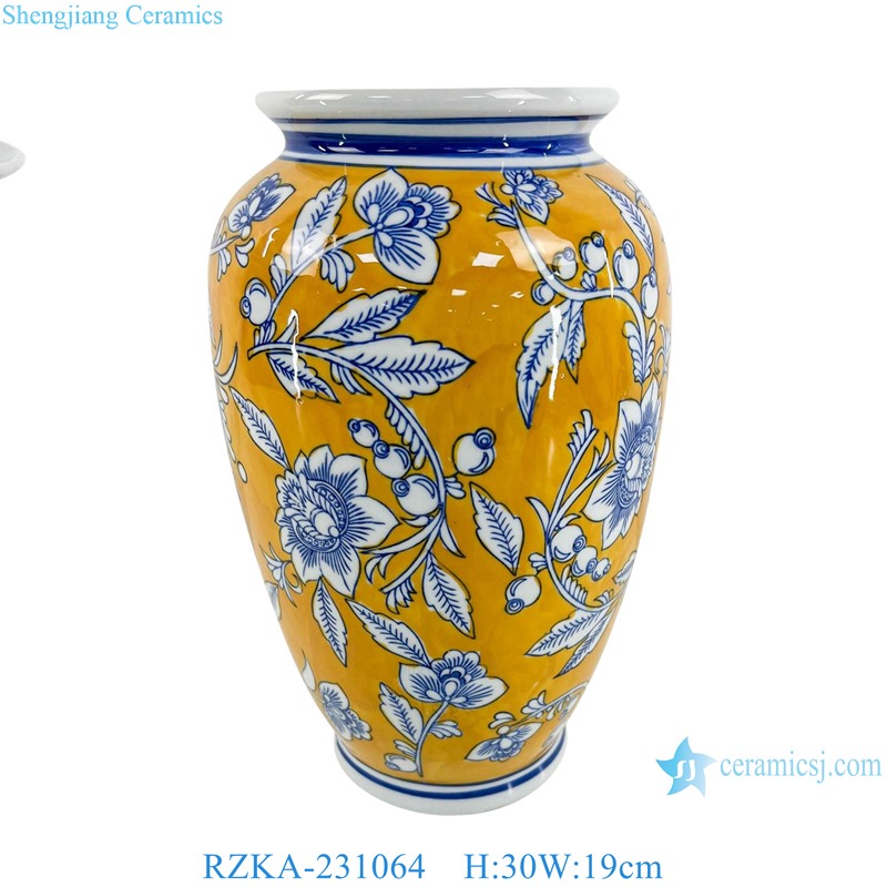 RZKA-231064 Nordic style Yellow color glazed Round shape Ceramic flower vase 