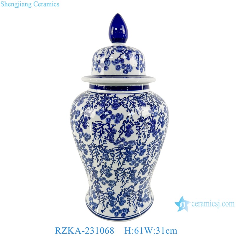 RZKA-231068 Blue and white Pine and bamboo Style plum pattern Ceramic Temple jars Flower pot