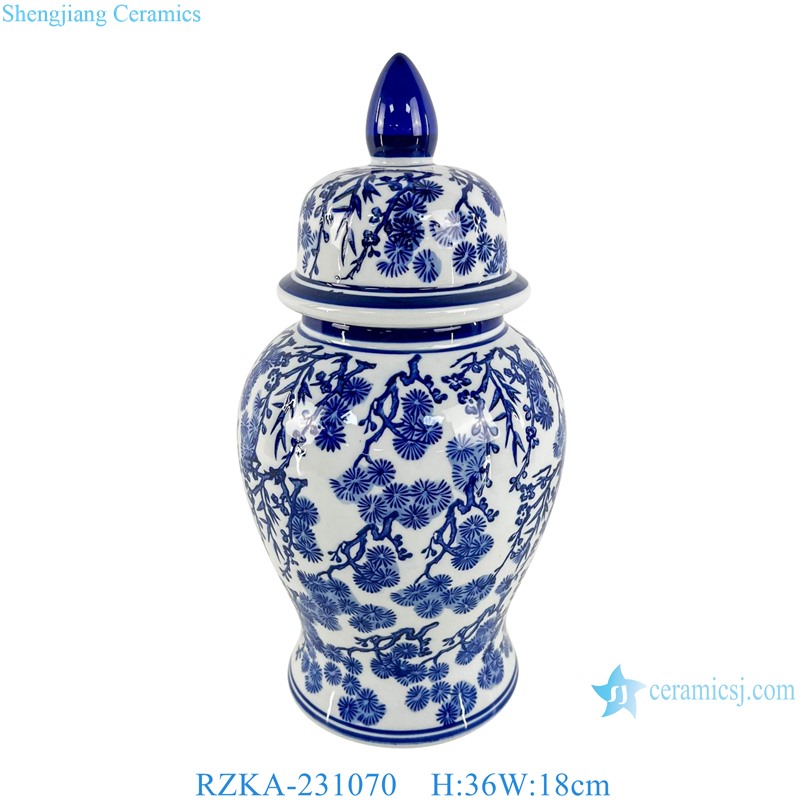 RZKA-231070 Blue and white Pine and bamboo Style plum pattern Ceramic Temple jars Flower pot