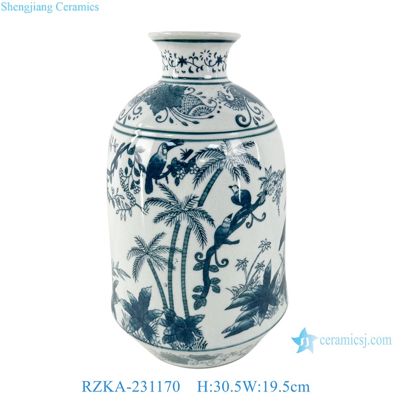 RZKA-231170 Blue and White Porcelain Flower and Bird Straight Tube Ceramic flower Vase