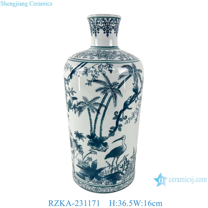 RZKA-231171 Blue and White Porcelain Flower and Bird Straight Tube Ceramic flower Vase
