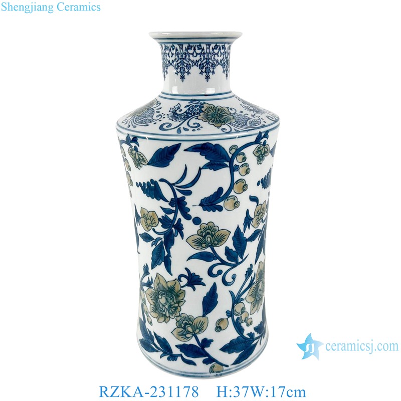 RZKA-231178 Blue and White Flower and Bird Pattern Colorful Ceramic flower vase 