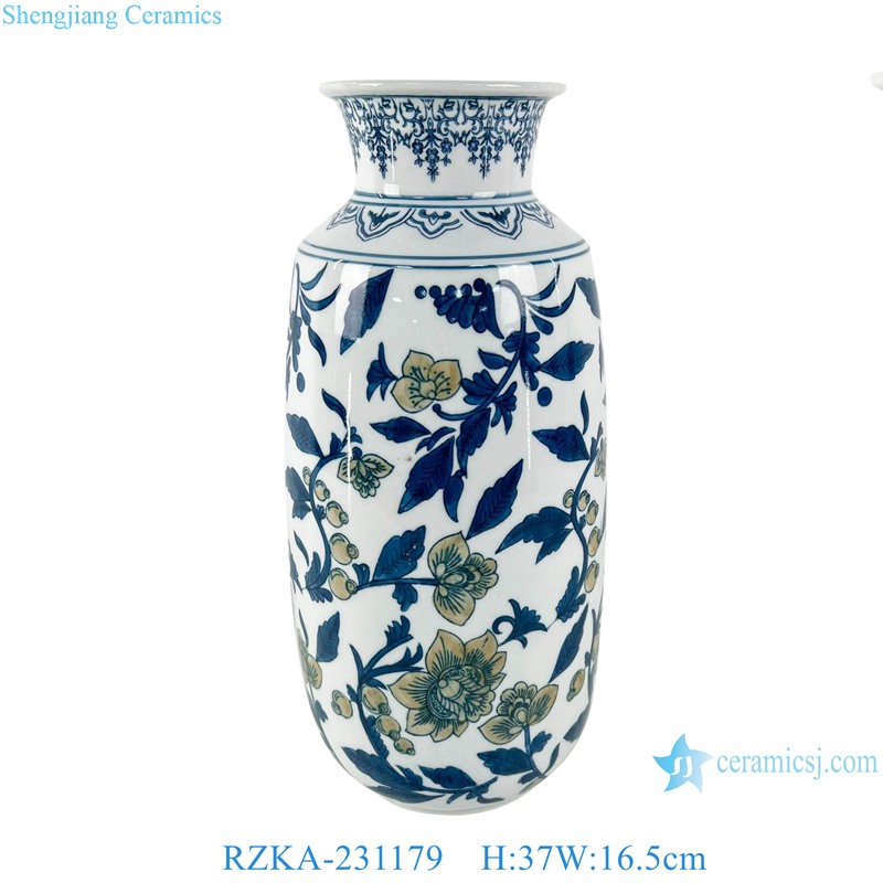 RZKA-231179 Blue and White Flower and Bird Pattern Colorful Ceramic flower vase 