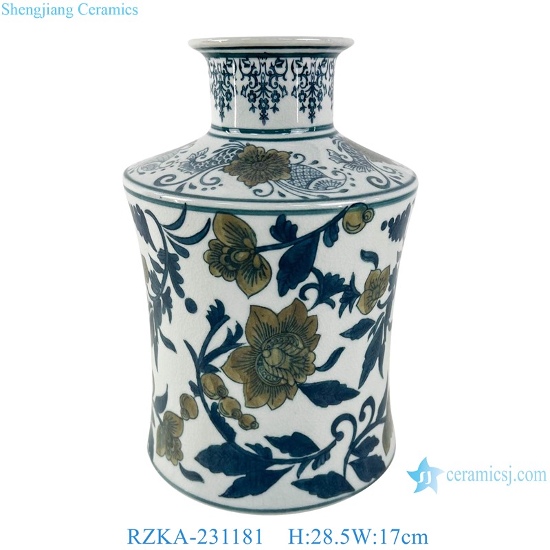 RZKA-231181 Blue and White Flower and Bird Pattern Colorful Ceramic flower vase 