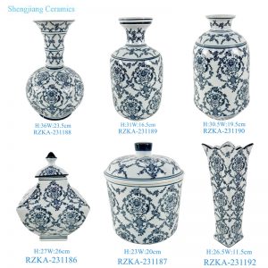 RZKA-231186 blue and White Flower leaf pattern Ceramic flower vase Lidded Jar