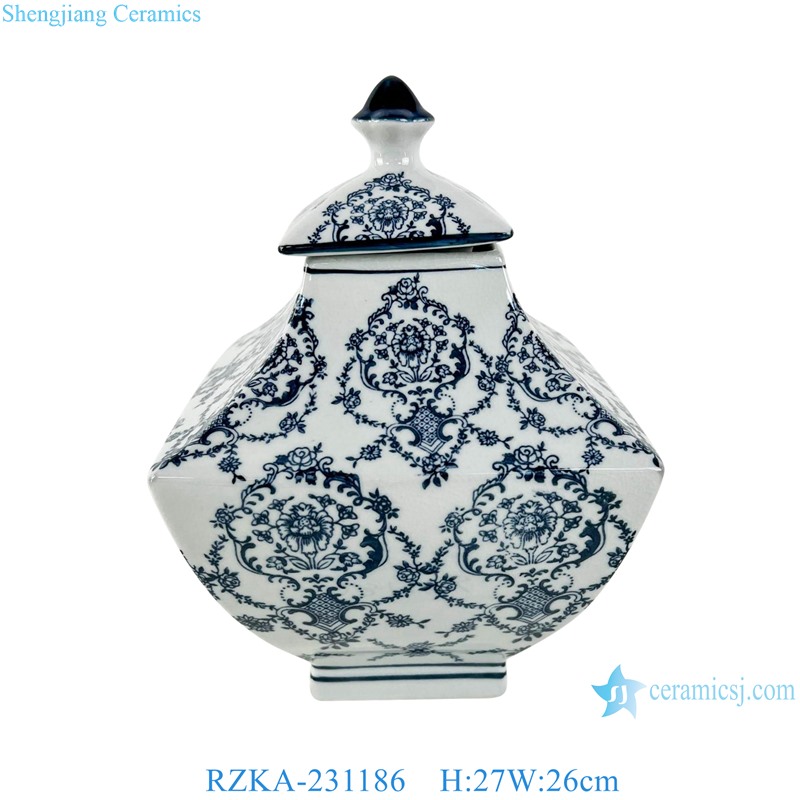 RZKA-231186 blue and White Flower leaf pattern Porcelain Lidded Jar