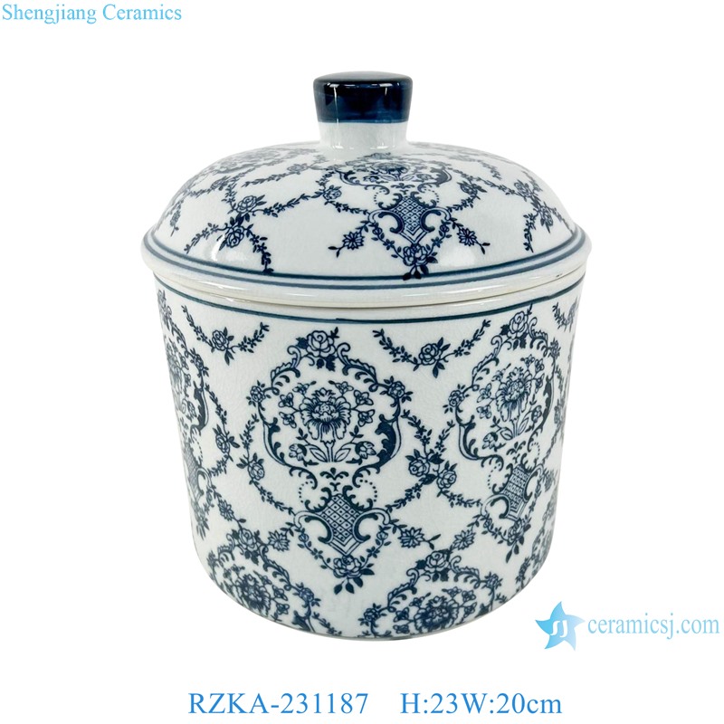 RZKA-231187 blue and White Flower leaf pattern Porcelain Lidded Jar