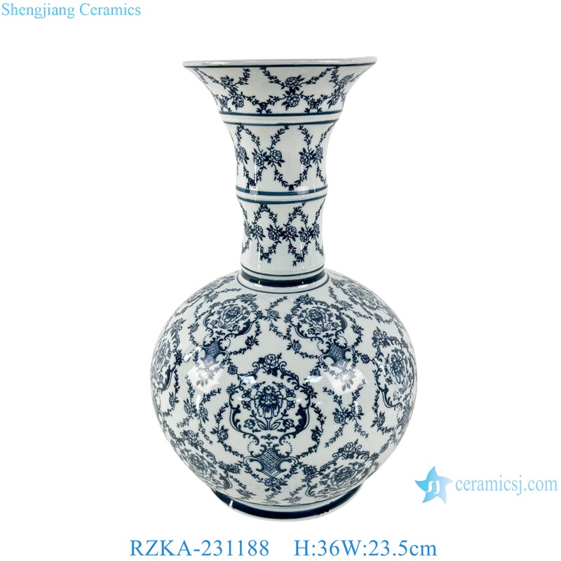 RZKA-231188 blue and White Flower leaf pattern Ceramic flower vase 