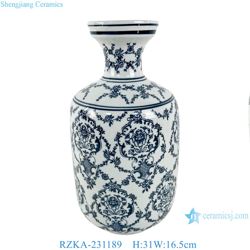 RZKA-231189 blue and White Flower leaf pattern Ceramic flower vase 