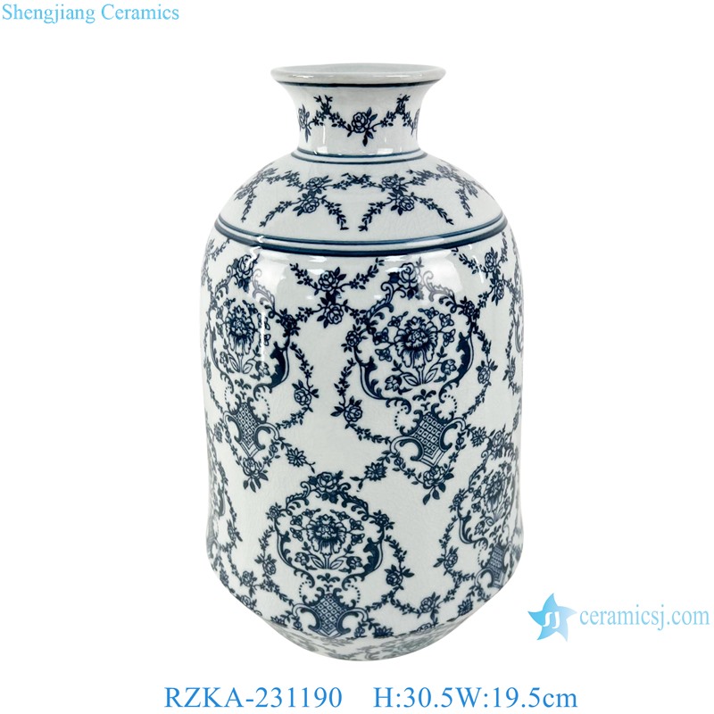 RZKA-231190 blue and White Flower leaf pattern Ceramic flower vase 