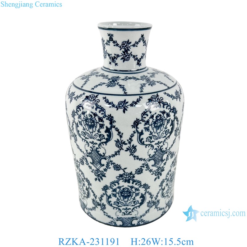 RZKA-231191 blue and White Flower leaf pattern Ceramic flower vase 