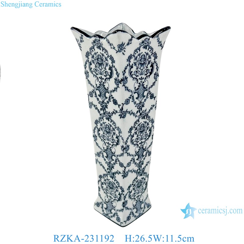 RZKA-231192 blue and White Flower leaf pattern Ceramic flower vase 