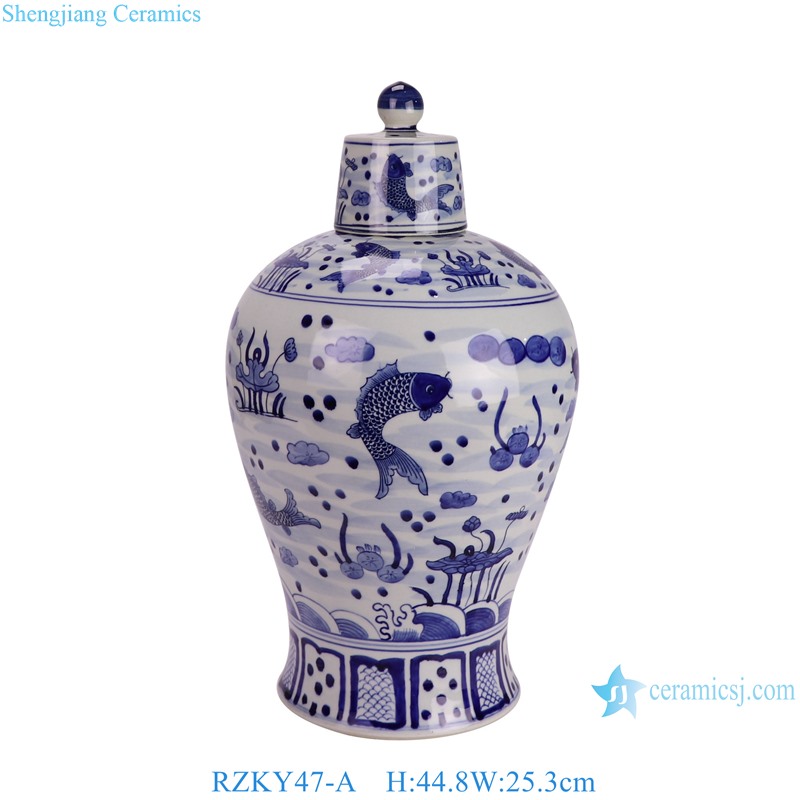 RZKY47-A Jingdezhen Blue and white Hand painted fish algae pattern plum vase Porcelain Temple Jars