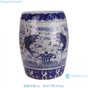 RZKY48-A Blue and white fish and algae patterned Ceramic stool Home GardenCooling Pier