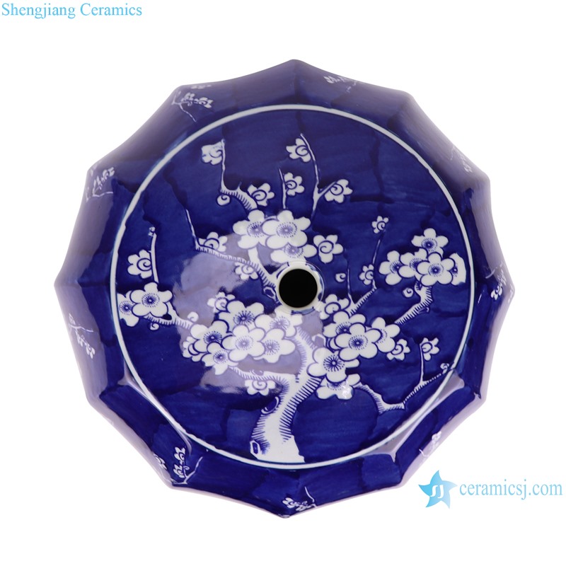 RZUF93-A Blue and White Porcelain ice plum pattern pumpkin Shape Ceramic Stool -- top view