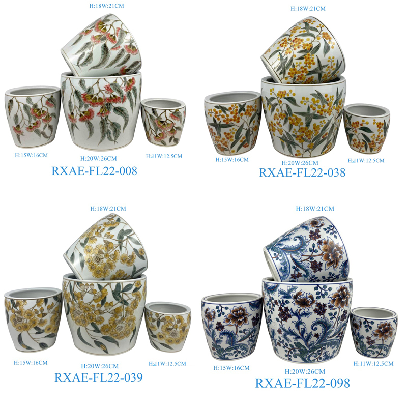 RXAE series beautiful colorful round shape flower design ceramic flower pot planter