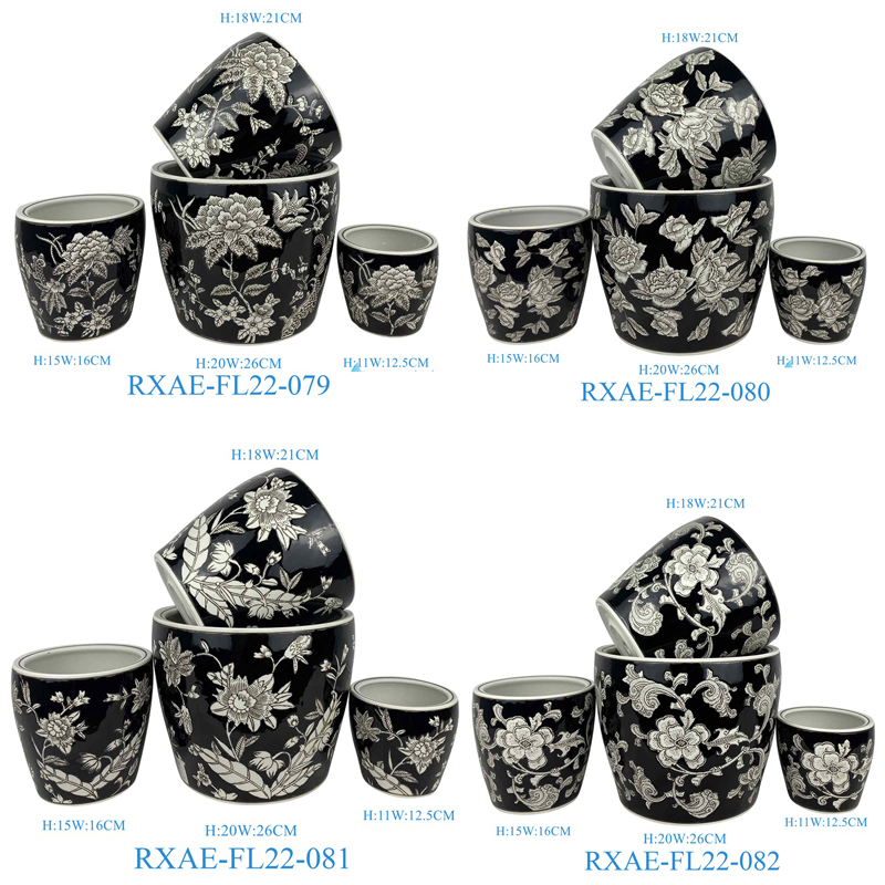 RXAE series beautiful colorful round shape flower design ceramic flower pot planter