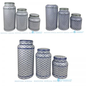 RXAE-FL series blue and white cylinder shape ceramic lidded jar for home decor
