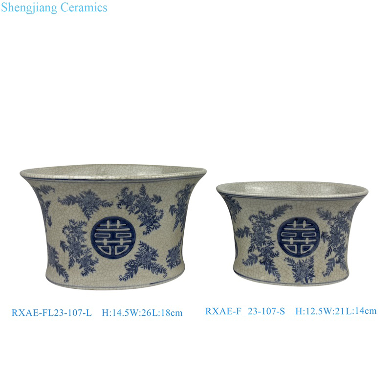 beautiful blue and white oval shape flower pattern ceramic flower pot planter
