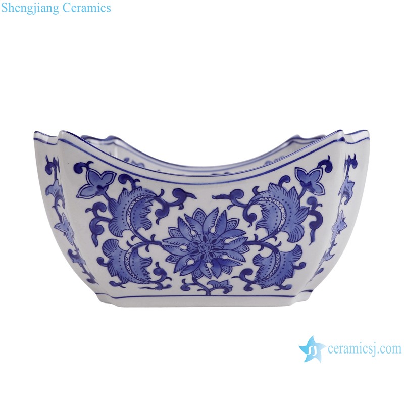 RXAE-FL76189 Twisted Flower lotus Pattern Blue and white Porcelain Ceramic octagonal fruit Candy plate--side view